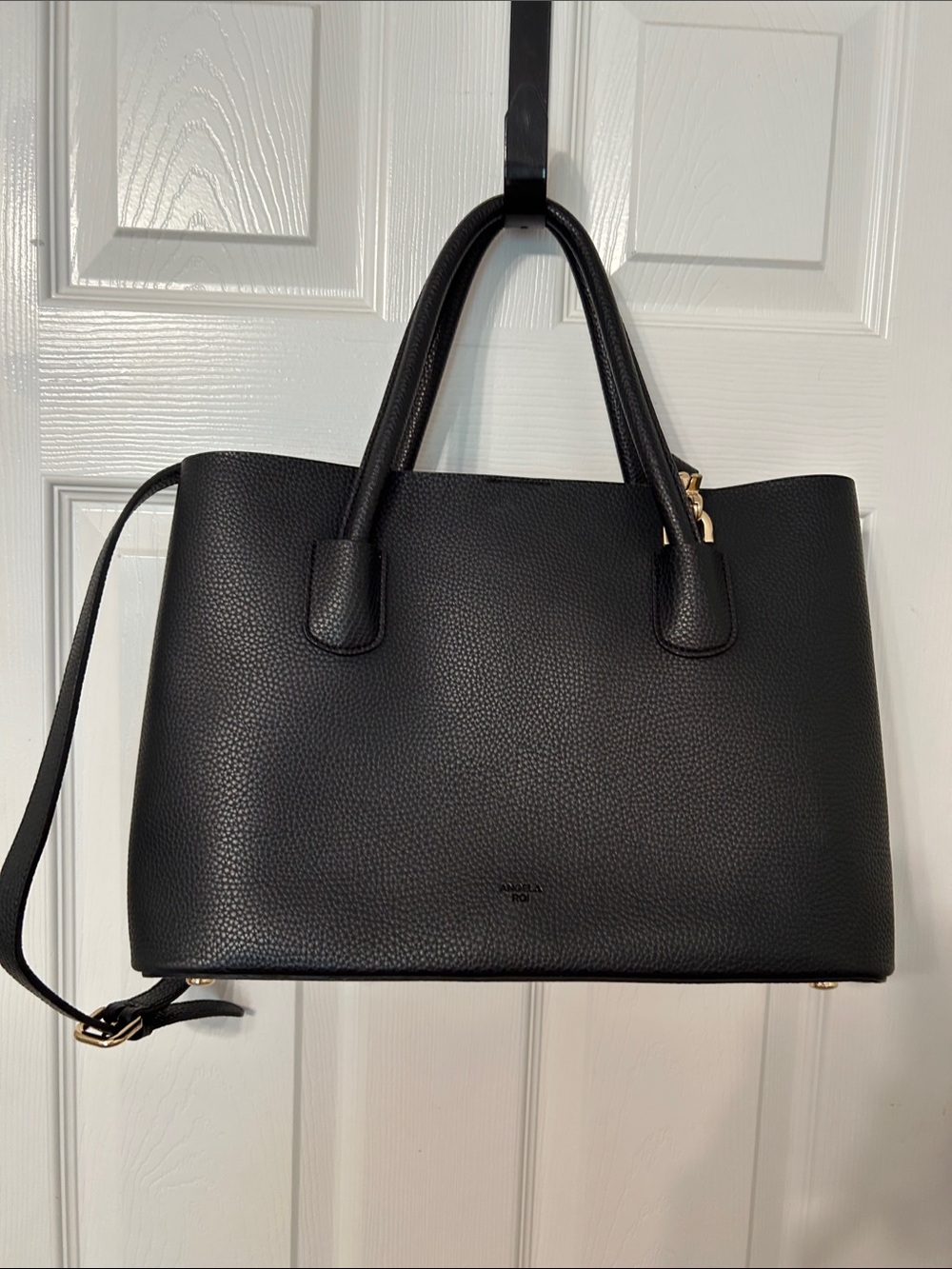 Angela Roi Cher Tote Bag in Black with Top Handles, Crossbody Strap and Dust Bag